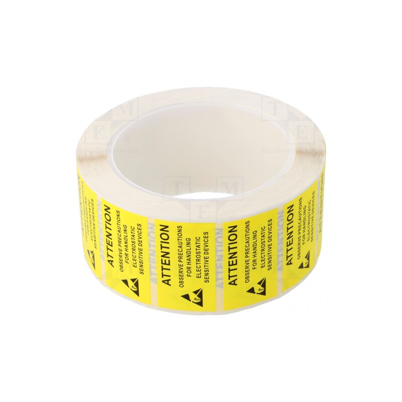 Etichetă autoadezivă ESD 25x45mm 1000buc rolă galben-negru | Electronic-mag.ro | Componente Electronice