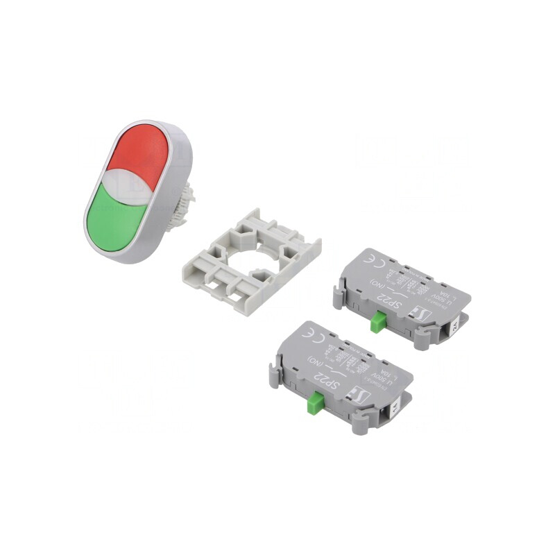 Comutator dublu 22mm negru/verde 1 NO x2 | Electronic-mag.ro | Componente Electronice