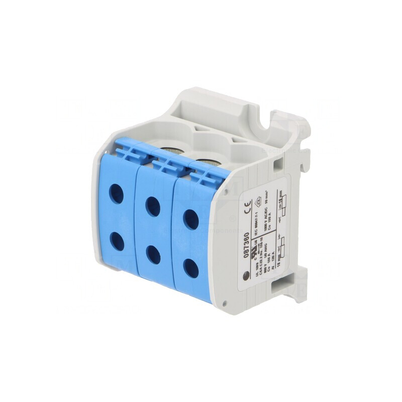Conector de Îmbinare Șine 50mm2 1 Piste 6 Borne Albastru | Electronic-mag.ro | Componente Electronice