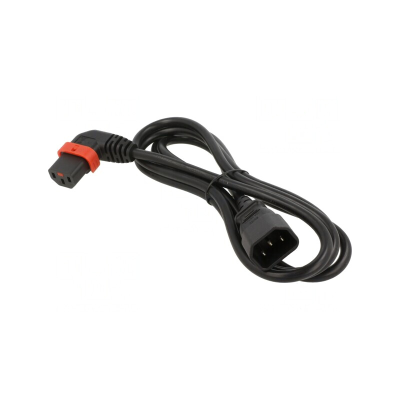 Cablu IEC C13 Mamă 90° la IEC C14 Tată 2m cu Blocare | Electronic-mag.ro | Componente Electronice