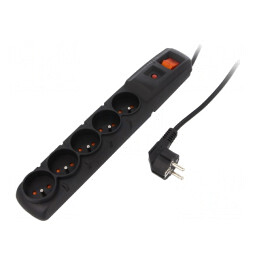 Prelungitor cu Protecție la Supratensiune, 5 Prize, 3m, Negru | Electronic-mag.ro | Componente Electronice