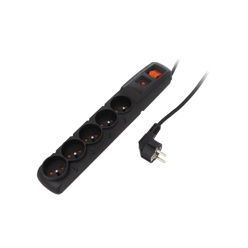 Prelungitor cu Protecție la Supratensiune, 5 Prize, 3m, Negru | Electronic-mag.ro | Componente Electronice