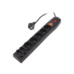 Prelungitor cu protecție la supratensiune, 7 prize, 1.5m, negru | Electronic-mag.ro | Componente Electronice