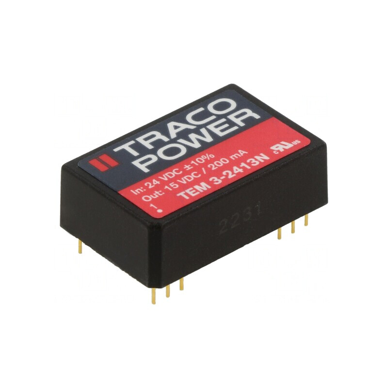 Convertor DC/DC 3W 21.6-26.4V la 15V 200mA TEM 3-2413N | Electronic-mag.ro | Componente Electronice