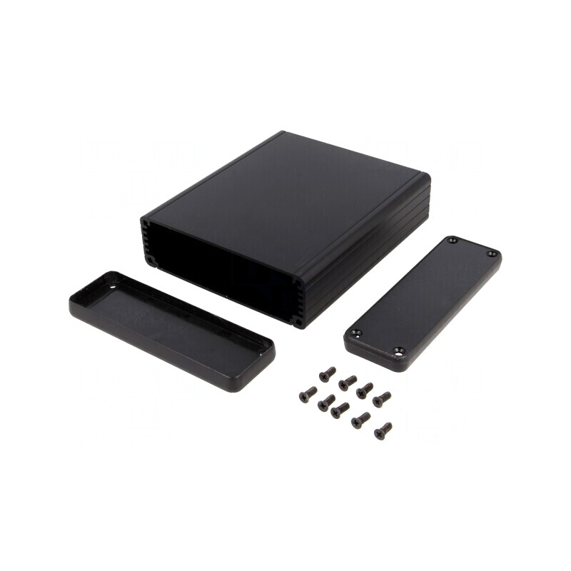 Carcasă Aluminiu Neagră cu Panou 1455 103x120x30mm | Electronic-mag.ro | Componente Electronice