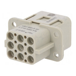 Conector: HDC | inserturi de contact | mamă | Han Q | PIN: 9 | 8+PE | 16A | 09120083101