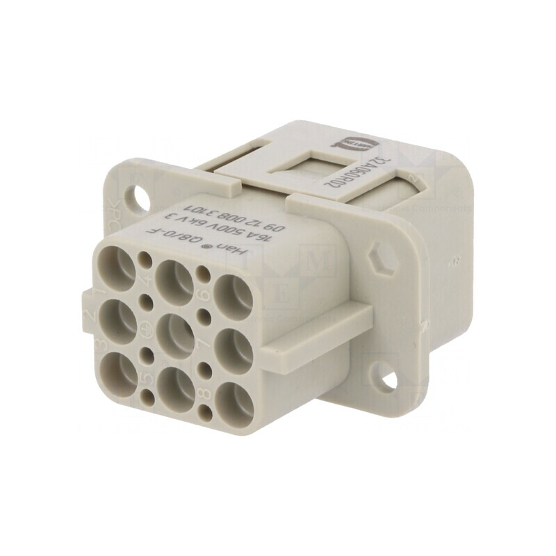 Conector HDC Inserturi Contact Mamă Han Q PIN 9 8 PE 16A | Electronic-mag.ro | Componente Electronice