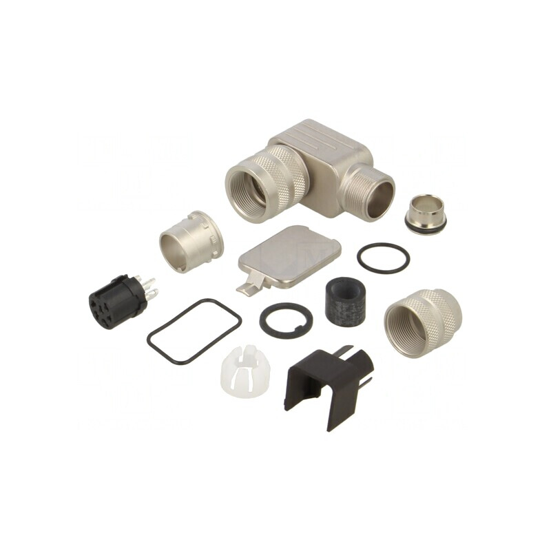 Conector M16 mufă 6 pini ecranat argintat IP67 5A | Electronic-mag.ro | Componente Electronice