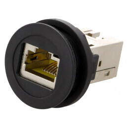 Soclu RJ45 negru har-port Ø22mm IP20 | Electronic-mag.ro | Componente Electronice