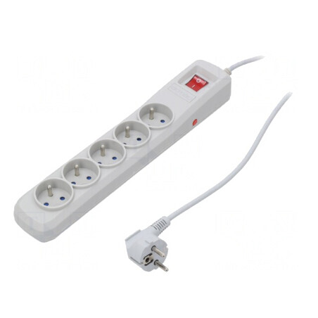 Prelungitor cu Protecție la Supratensiune, 5 Prize, 10A | Electronic-mag.ro | Componente Electronice