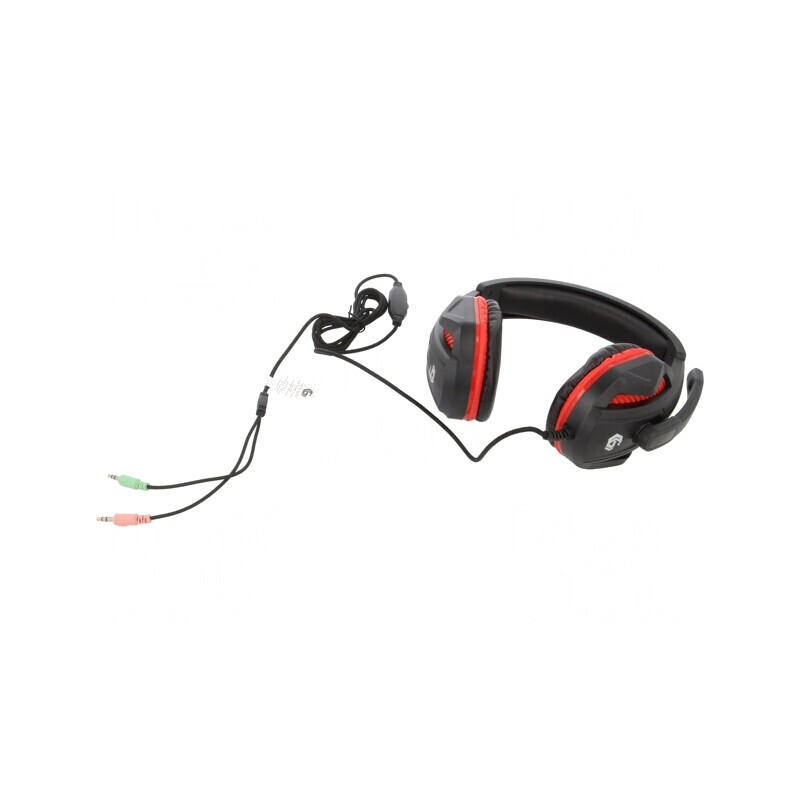 Căști cu microfon negru-roșu Jack 3,5mm 2m 20Hz-20kHz | Electronic-mag.ro | Componente Electronice