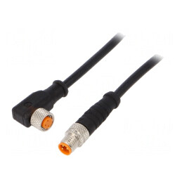 Cablu de conectare | M8 | PIN: 3 | 0,3m | mufă | 4A | -25÷80°C | PUR | IP67 | 