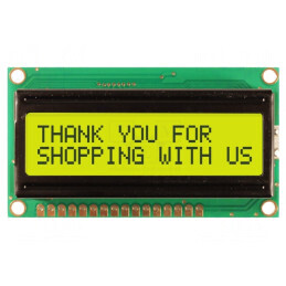 Afișaj LCD alfanumeric 16x2 galben-verde LED | Electronic-mag.ro | Componente Electronice