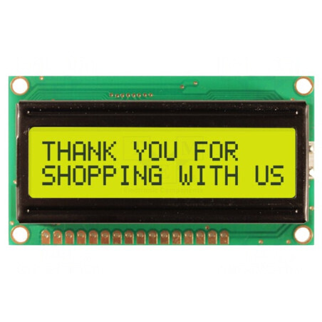 Afișaj LCD alfanumeric 16x2 galben-verde LED | Electronic-mag.ro | Componente Electronice