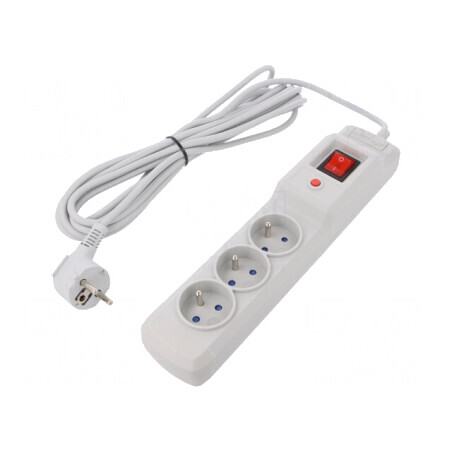 Prelungitor cu Protecție la Supratensiune cu 3 Prize 10A | Electronic-mag.ro | Componente Electronice