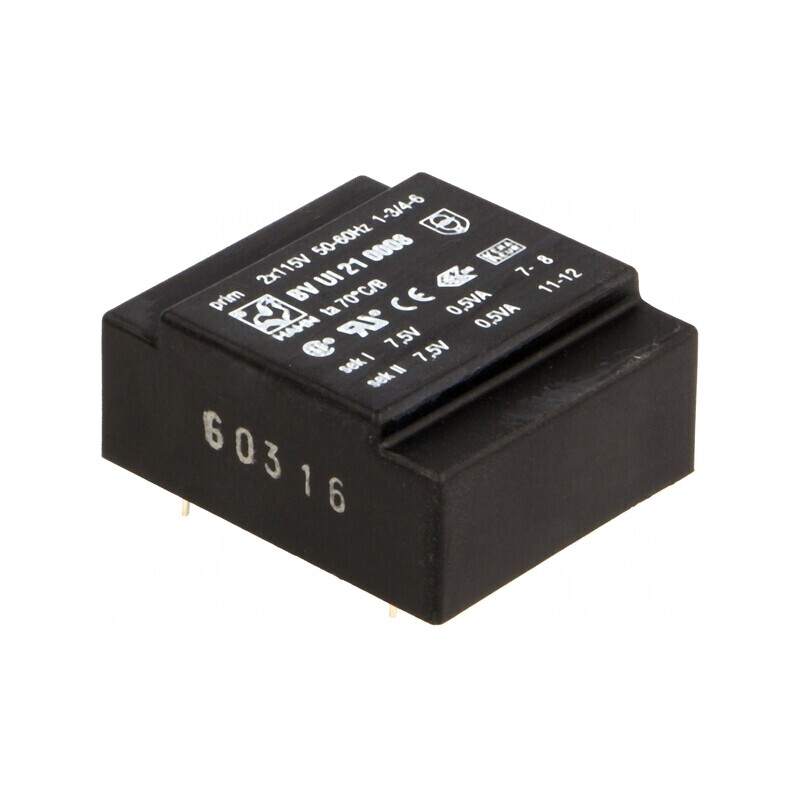Transformator încapsulat 1VA 115VAC 7.5V 67mA | Electronic-mag.ro | Componente Electronice