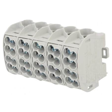 Bloc de distribuție 25mm2 5 piste 20 borne gri | Electronic-mag.ro | Componente Electronice