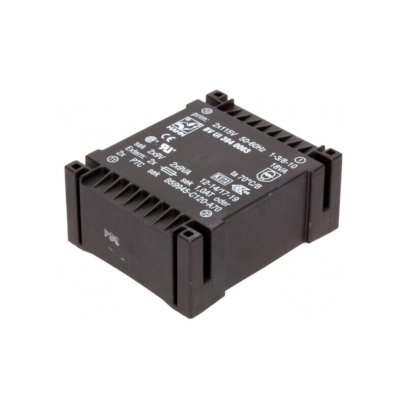 Transformator încapsulat 18VA 115VAC 9Vx2 1Ax2 PCB | Electronic-mag.ro | Componente Electronice
