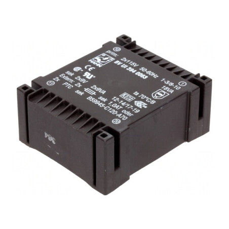 Transformator încapsulat 18VA 115VAC 9Vx2 1Ax2 PCB | Electronic-mag.ro | Componente Electronice