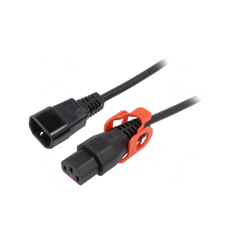 Cablu IEC C13 mamă - IEC C14 tată cu blocare 3m 10A | Electronic-mag.ro | Componente Electronice
