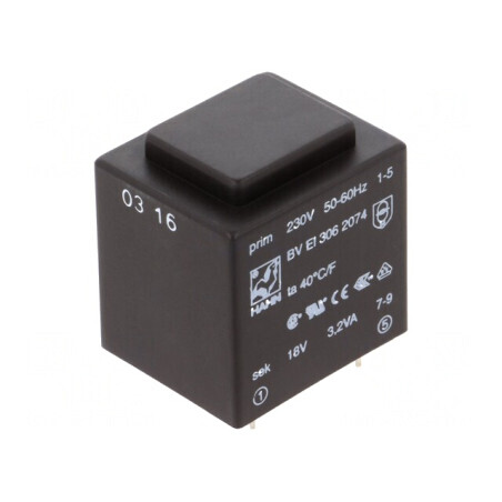 Transformator încapsulat 3,2VA 230V 18V 178mA PCB | Electronic-mag.ro | Componente Electronice