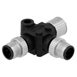 Adaptor în T M12 Soclu Mamă x2 Tată 4 PIN IP68 | Electronic-mag.ro | Componente Electronice