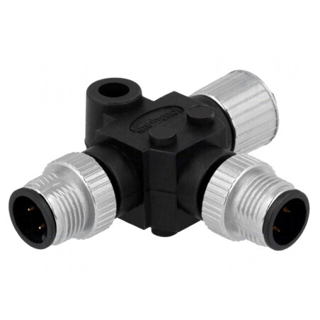 Adaptor în T M12 Soclu Mamă x2 Tată 4 PIN IP68 | Electronic-mag.ro | Componente Electronice