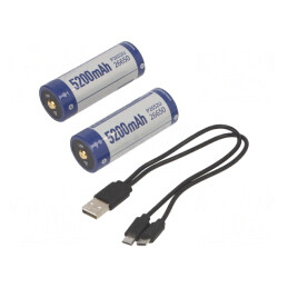 Acumul: Li-Ion | 26650 | 3,6V | 5200mAh | Ø26,3x70,5mm | Kit: cablu USB | ICR26650-520PCM USB