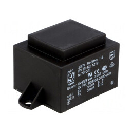 Transformator: încapsulat | 6VA | 230VAC | 6V | 6V | 500mA | 500mA | PCB | BV EI 422 1219