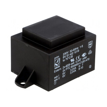 Transformator încapsulat 6VA 230V 6V 500mA PCB | Electronic-mag.ro | Componente Electronice