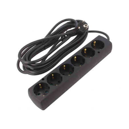 Prelungitor Alimentare 6 Prize Schuko PVC Negru 3x1,5mm2 | Electronic-mag.ro | Componente Electronice