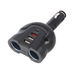 Încărcător Auto USB A x3, USB C Power Delivery Negru | Electronic-mag.ro | Componente Electronice