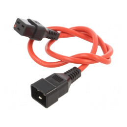 Cablu IEC C19 mamă - IEC C20 tată 1m cu blocare roșu