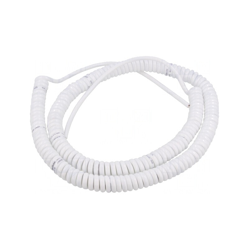 Cablu spiralat alb 0,8m-3,2m 2x0,22mm2 PUR 300V | Electronic-mag.ro | Componente Electronice