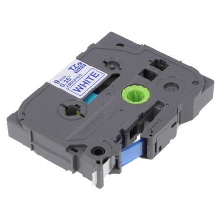 Bandă Etichetare 9mm x 8m Alb/Albastru TZE-223 | Electronic-mag.ro | Componente Electronice