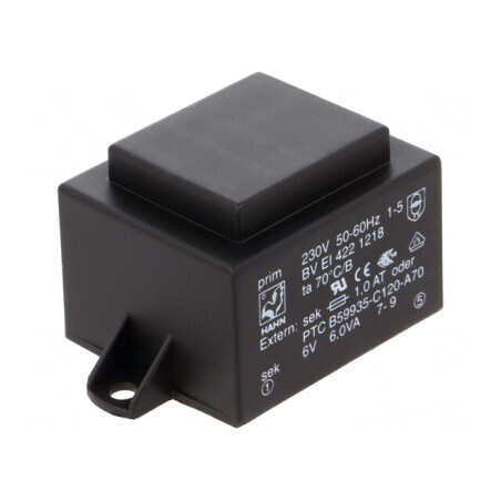 Transformator încapsulat 6VA 230VAC 6V 1A PCB | Electronic-mag.ro | Componente Electronice