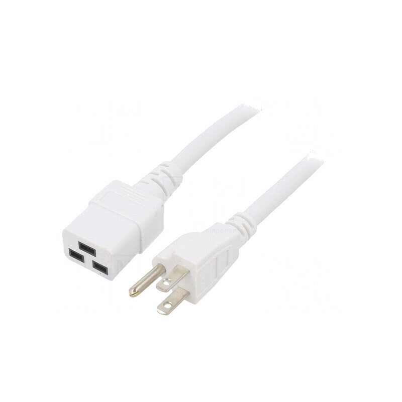 Cablu Alimentare IEC C19 Mamă la NEMA 5-15 Mufă 5m Alb | Electronic-mag.ro | Componente Electronice