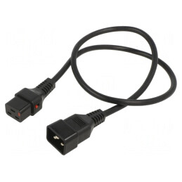 Cablu IEC C19 mamă la C20 tată 1m cu blocare negru