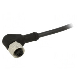 Conector cablu unghiular M12-A femelă, 4 pini, neblindat, turnat pe cablu, IP69K, UL, PUR, negru, 4 x 0,34 mm², 5 m | Electronic-mag.ro | Componente Electronice
