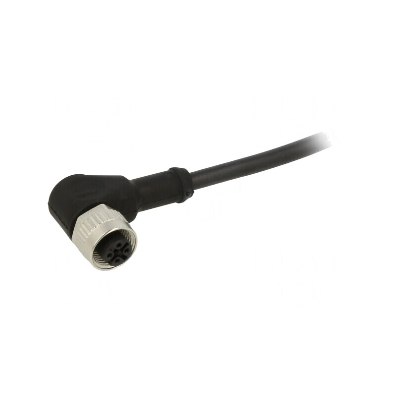 Conector cablu unghiular M12-A femelă, 4 pini, neblindat, turnat pe cablu, IP69K, UL, PUR, negru, 4 x 0,34 mm², 5 m | Electronic-mag.ro | Componente Electronice