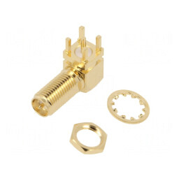 Soclu RP-SMA Tată Reverse Filet Lung 90° 50Ω THT | Electronic-mag.ro | Componente Electronice
