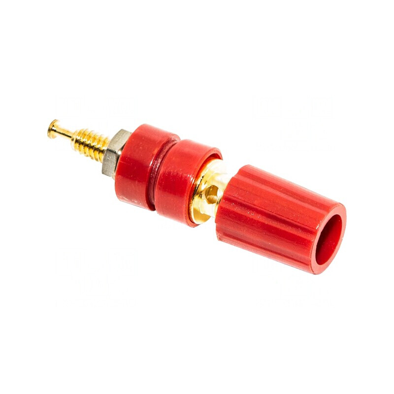 Soclu Banană 4mm Roșu Aurit Pe Panou 15A 2,5kV | Electronic-mag.ro | Componente Electronice