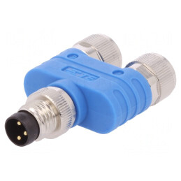 Adaptor în T M8 Tată-Mamă x2 IP67 Polarizare A | Electronic-mag.ro | Componente Electronice