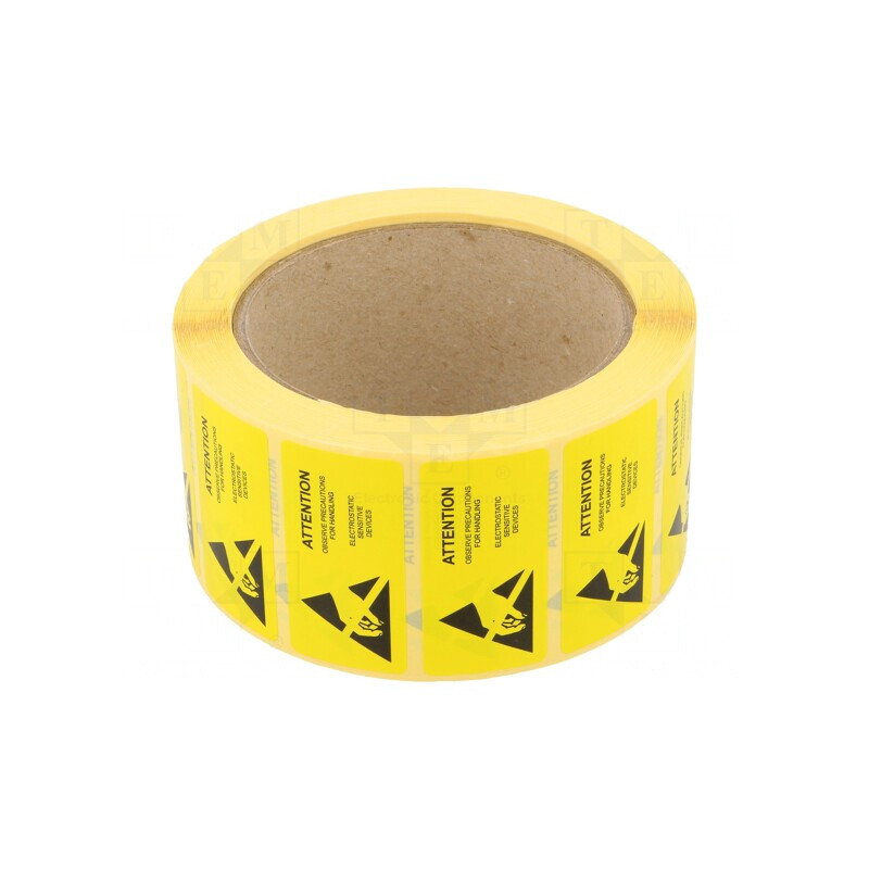 Etichetă Autoadezivă ESD 50x25mm 1000 buc Rola Galben-Negru | Electronic-mag.ro | Componente Electronice