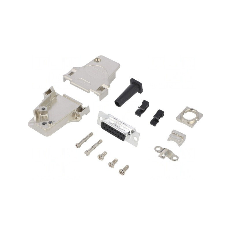 Conector D-Sub 15 PIN mamă unghi 45° pentru lipire pe cablu aurit | Electronic-mag.ro | Componente Electronice