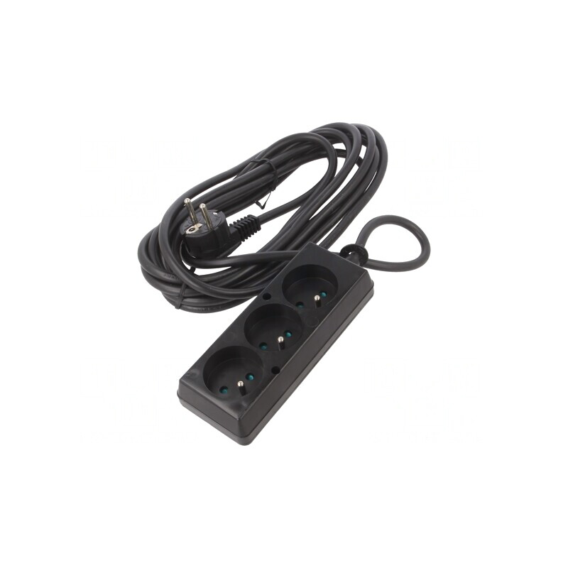 Prelungitor electric 3 prize PVC negru 5m 16A | Electronic-mag.ro | Componente Electronice