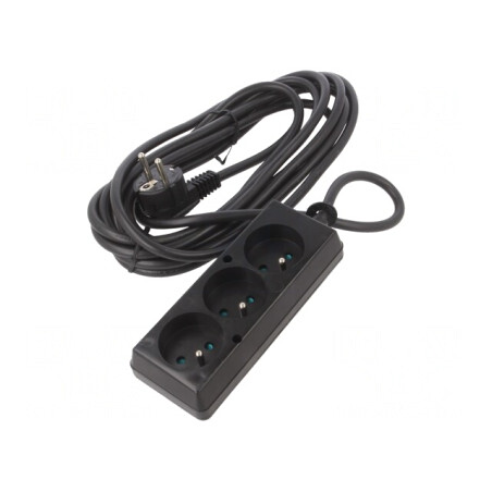 Prelungitor electric 3 prize PVC negru 5m 16A | Electronic-mag.ro | Componente Electronice