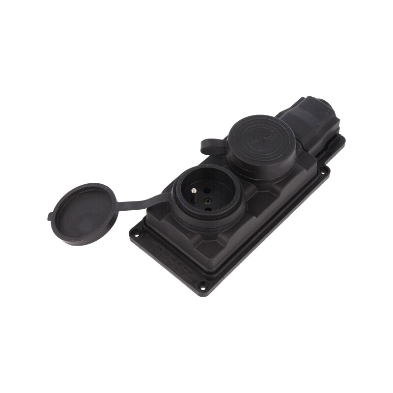 Conector de alimentare AC 2P+PE 250V 16A negru IP44 | Electronic-mag.ro | Componente Electronice