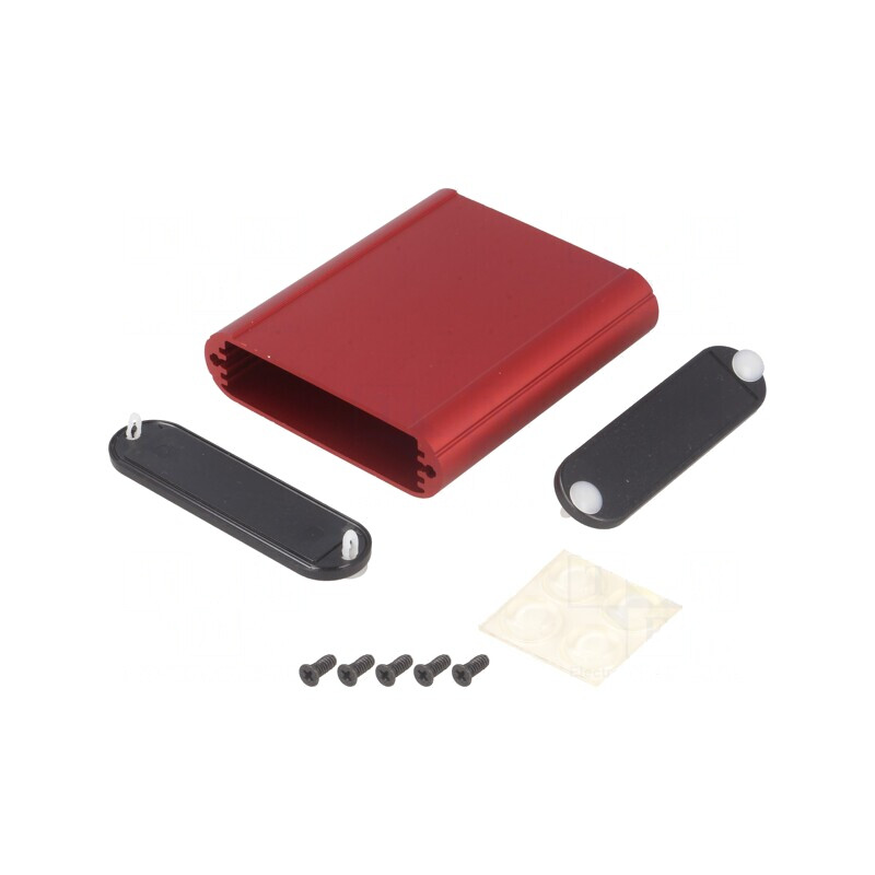 Carcasă aluminiu roșu cu panou 71x80x19mm | Electronic-mag.ro | Componente Electronice