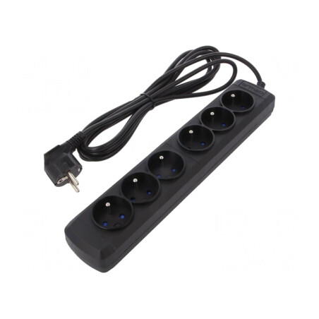 Prelungitor cu 6 prize negru 250V 10A | Electronic-mag.ro | Componente Electronice